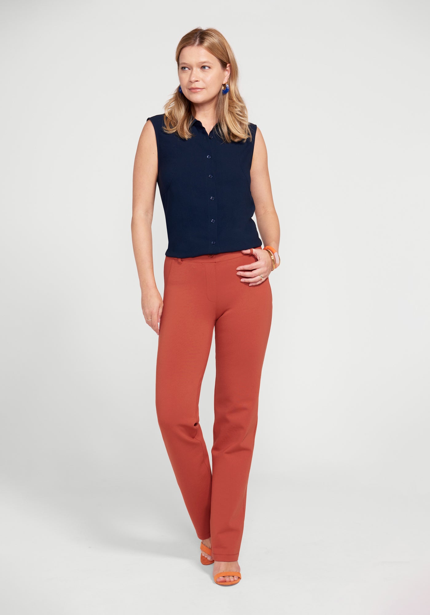 Dress Pant Yoga Pants | Classic Dress Pant Yoga Pant | Straight | Straight-Leg | Burnished Coral Orange | Women's Size Small/Petite | Betabrand