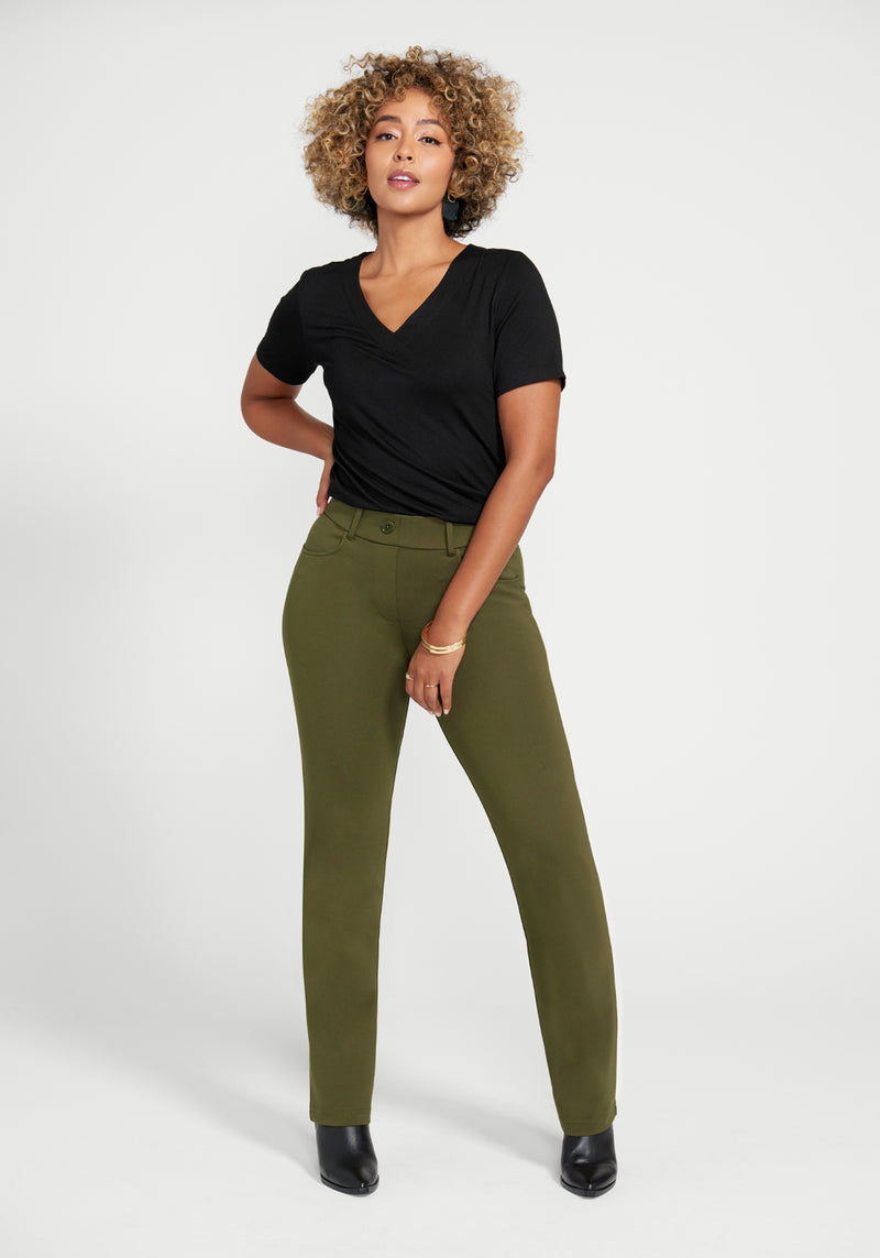 J. Crew Womens Slim Straight Dress Pant Stretch Mid Rise Pockets Green