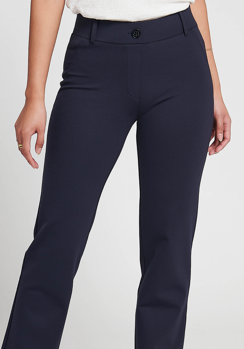 Betabrand Classic Straight Leg Dress Pant Yoga Pants Grey Pinstripe