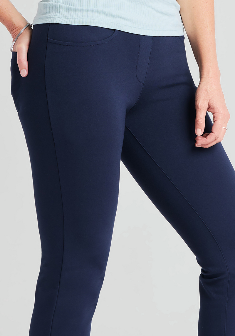 Straight-Leg, 7-Pocket Dress Pant Yoga Pants (Navy)