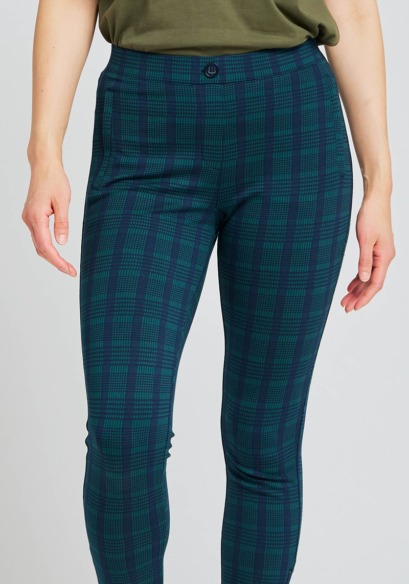 Skinny-Leg | Pencil Dress Pant Yoga Pants (Teal Tartan) | Betabrand