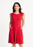 A-line Fall Dropped Shoulder Sleeveless Pocketed Fitted Flowy Self Tie Below the Knee Dress