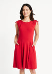 A-line Fall Pocketed Fitted Flowy Self Tie Below the Knee Dropped Shoulder Sleeveless Dress