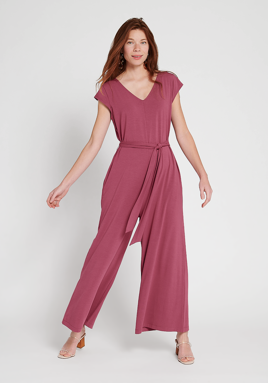 Petite Pocketed Belted Jumpsuit With a Sash