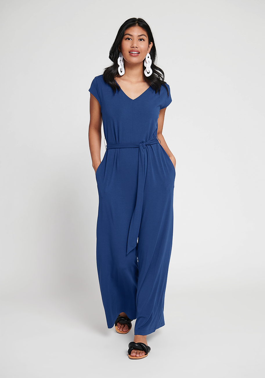 Petite Belted Pocketed Jumpsuit With a Sash