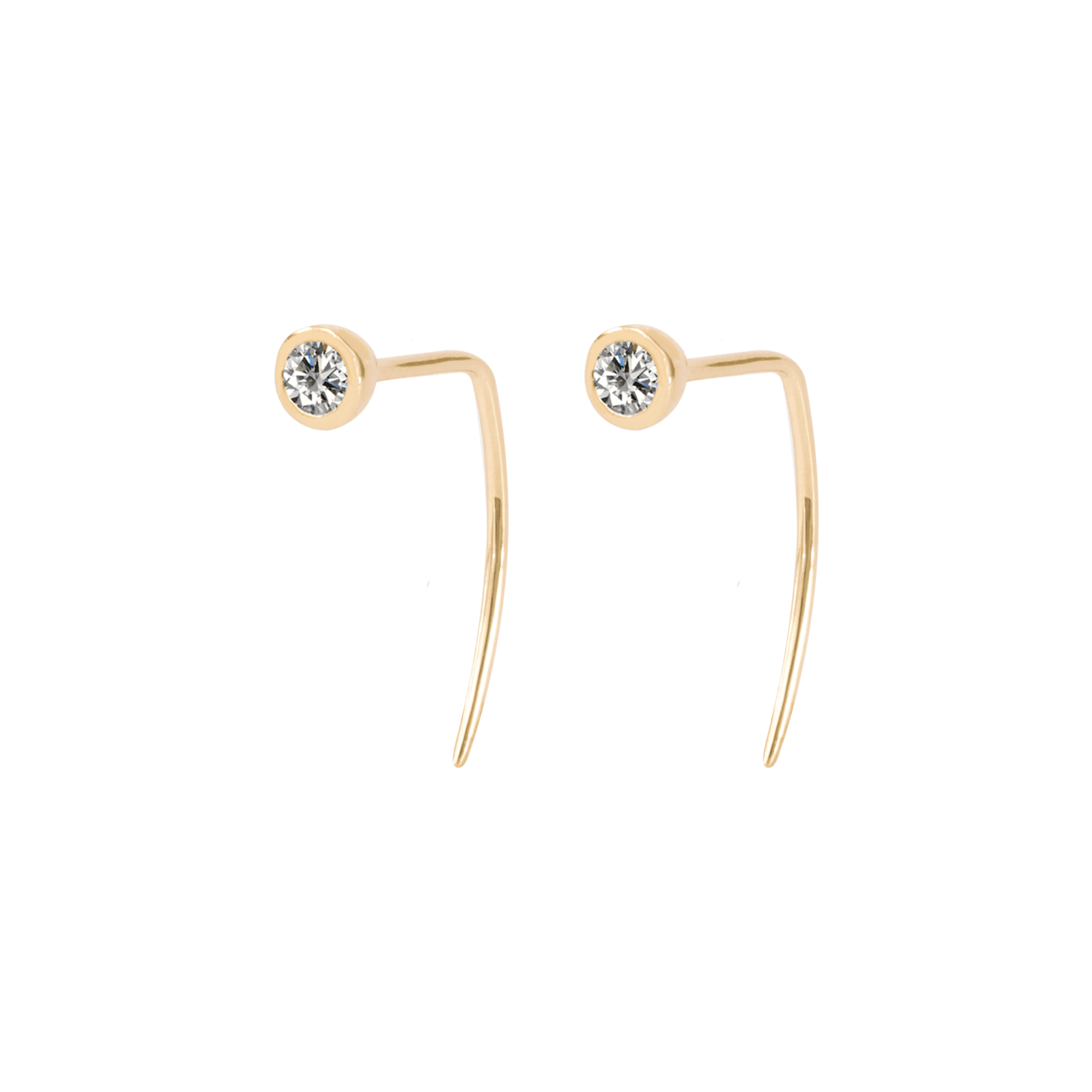 Lab-Grown Diamond Bezel Tail Earrings | 18K yellow gold / Pair 16x3.5 mm (0.16 carat)  | Jewelry | The Future Rocks