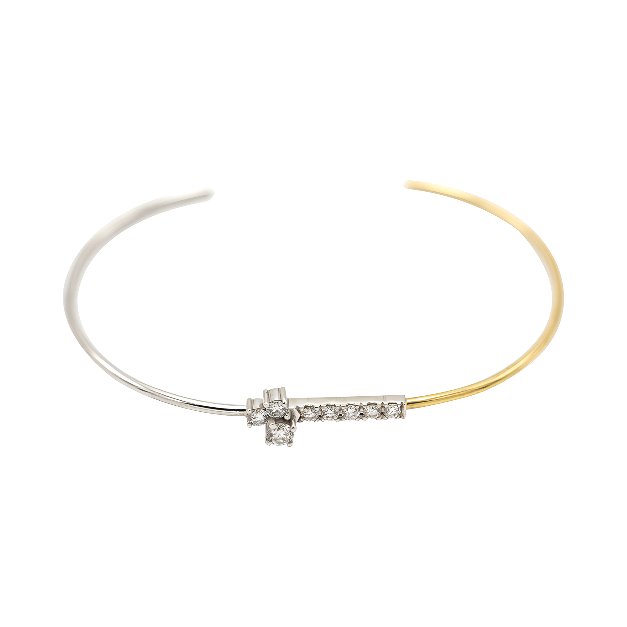 18K Recycled Gold Lab-Grown Diamond Bicolor Bangle | 18K yellow + white gold / Inner circumference 170 mm / 0.368ct  | Jewelry | The Future Rocks