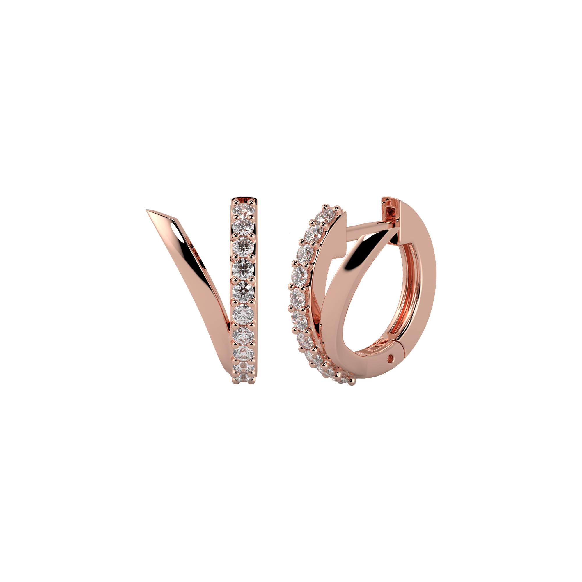 V Shaped Diamond Huggie Earrings | 18K rose gold / Pair / 0.32  | Jewelry | The Future Rocks