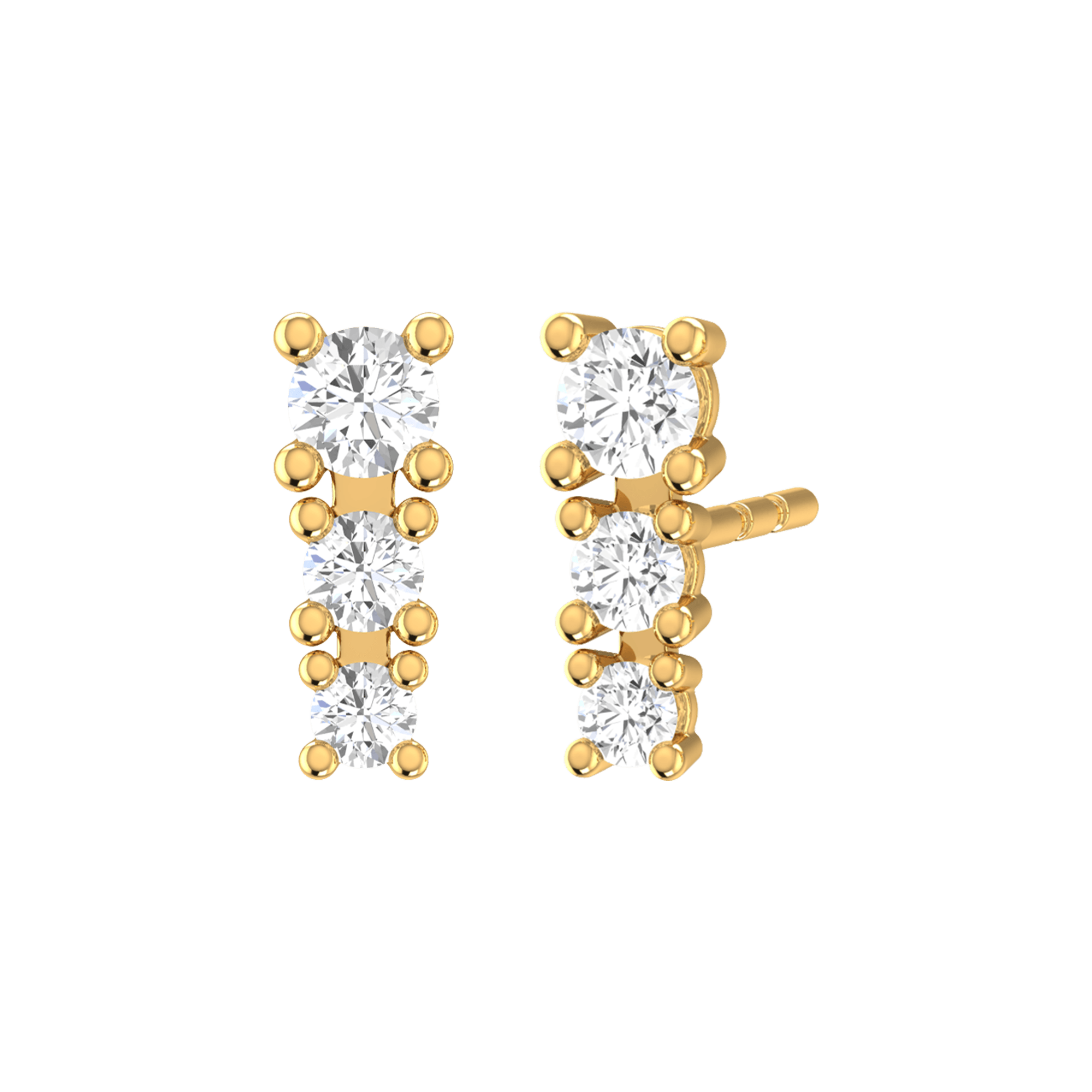 Degrade Three Stone Diamond Stud Earrings | 18K yellow gold / Pair (0.4 carat)  | Jewelry | The Future Rocks