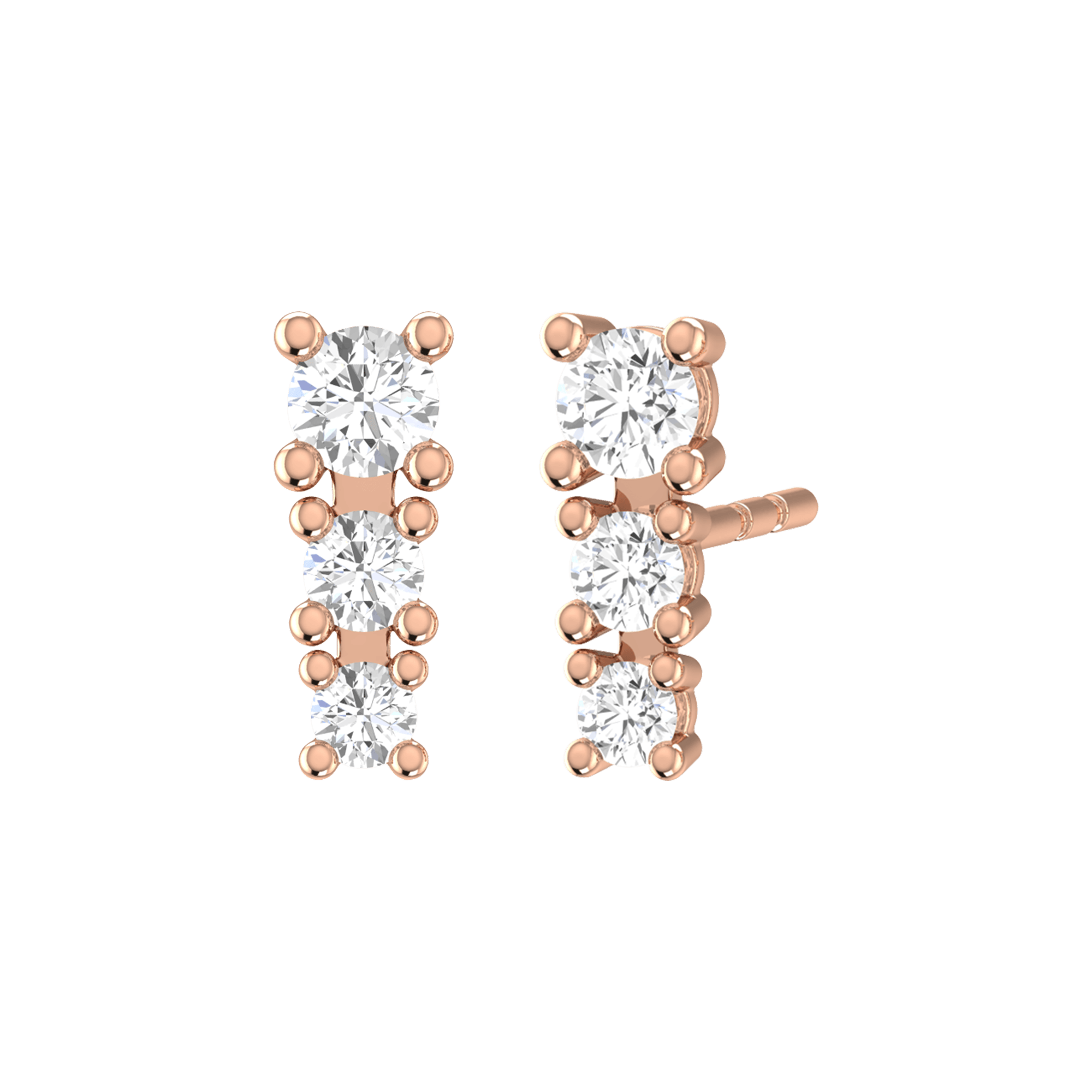 Degrade Three Stone Diamond Stud Earrings | 18K rose gold / Pair (0.4 carat)  | Jewelry | The Future Rocks