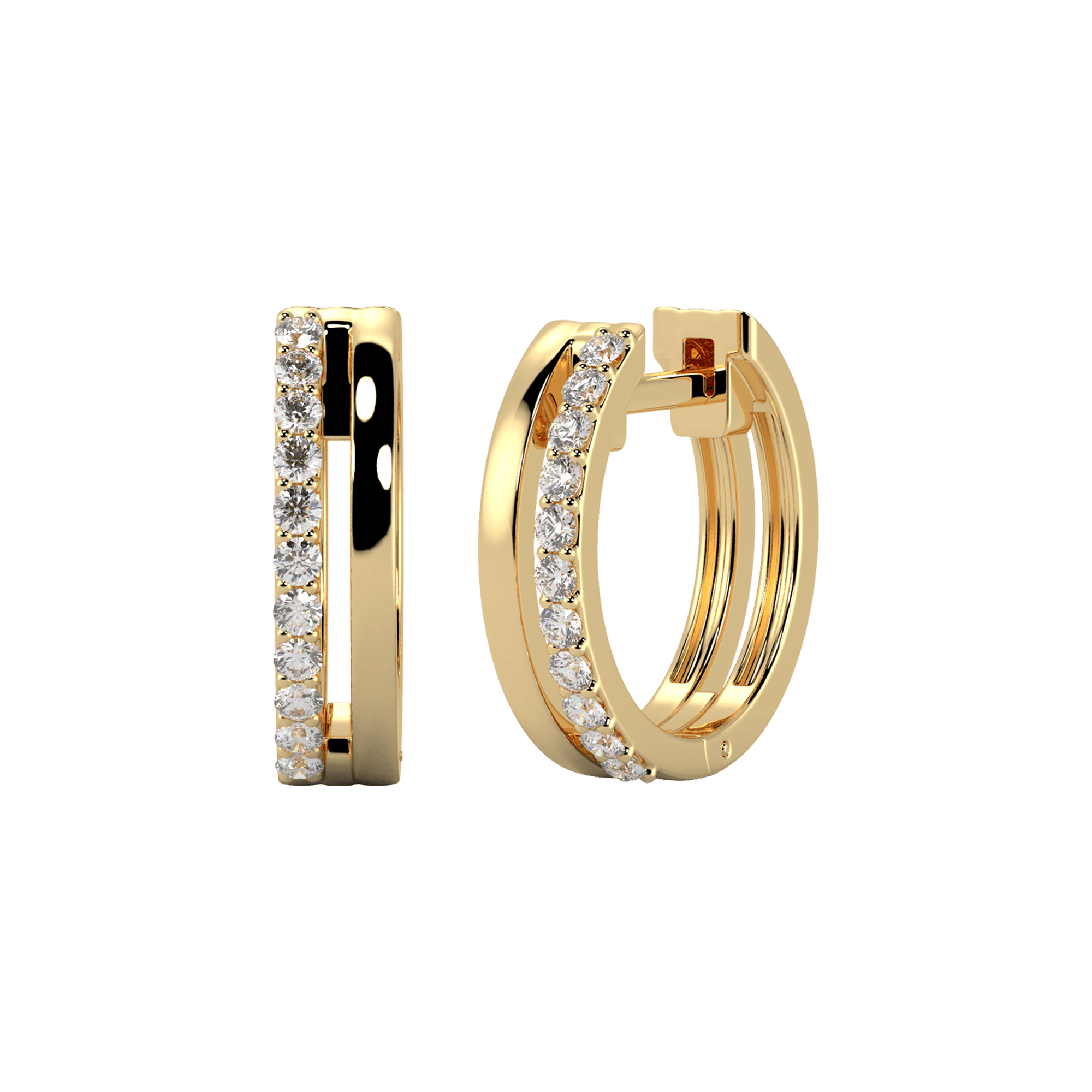 Double Line Diamond Huggie Earrings | 18K yellow gold / Pair (0.11 carat)  | Jewelry | The Future Rocks