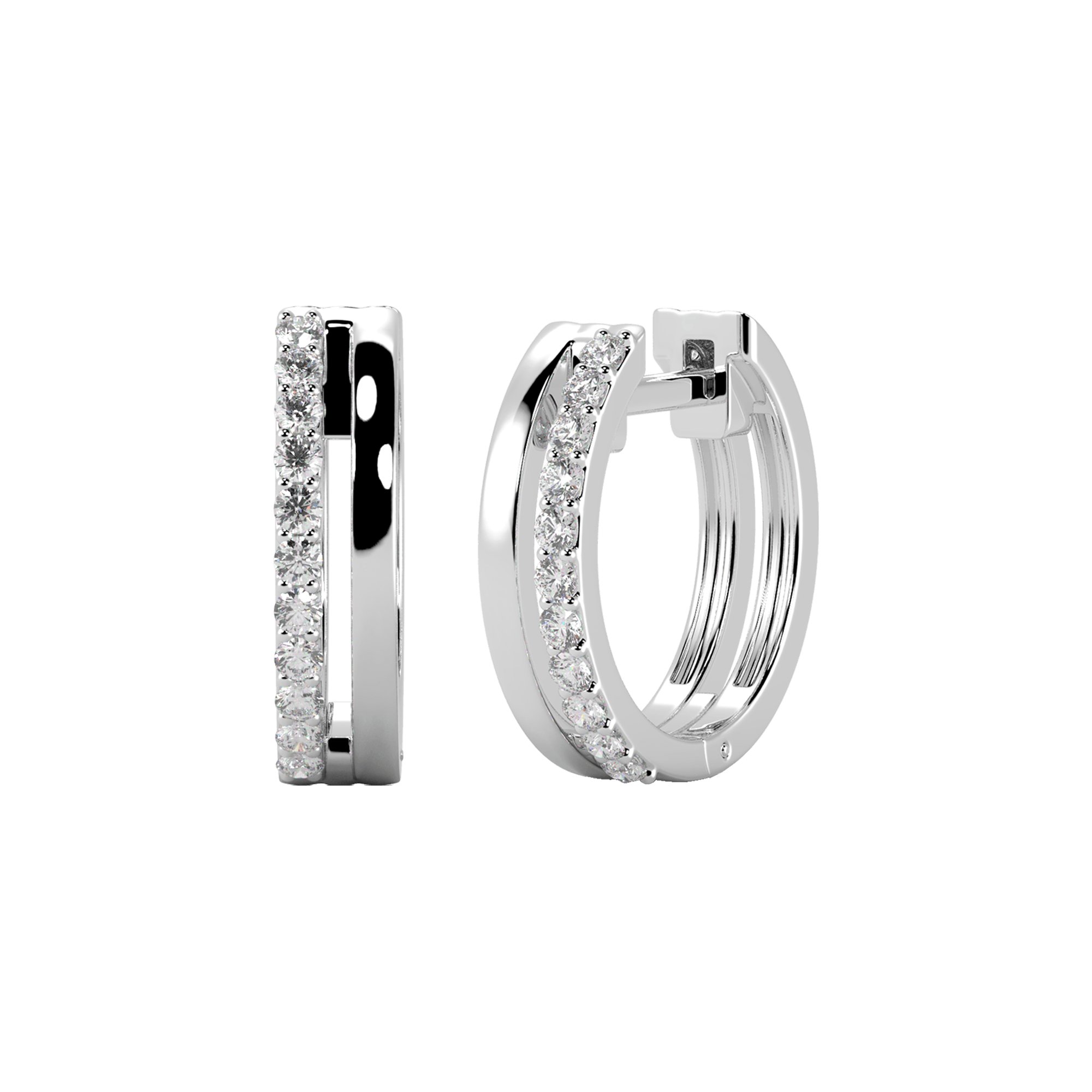 Double Line Diamond Huggie Earrings | 18K white gold / Pair (0.11 carat)  | Jewelry | The Future Rocks