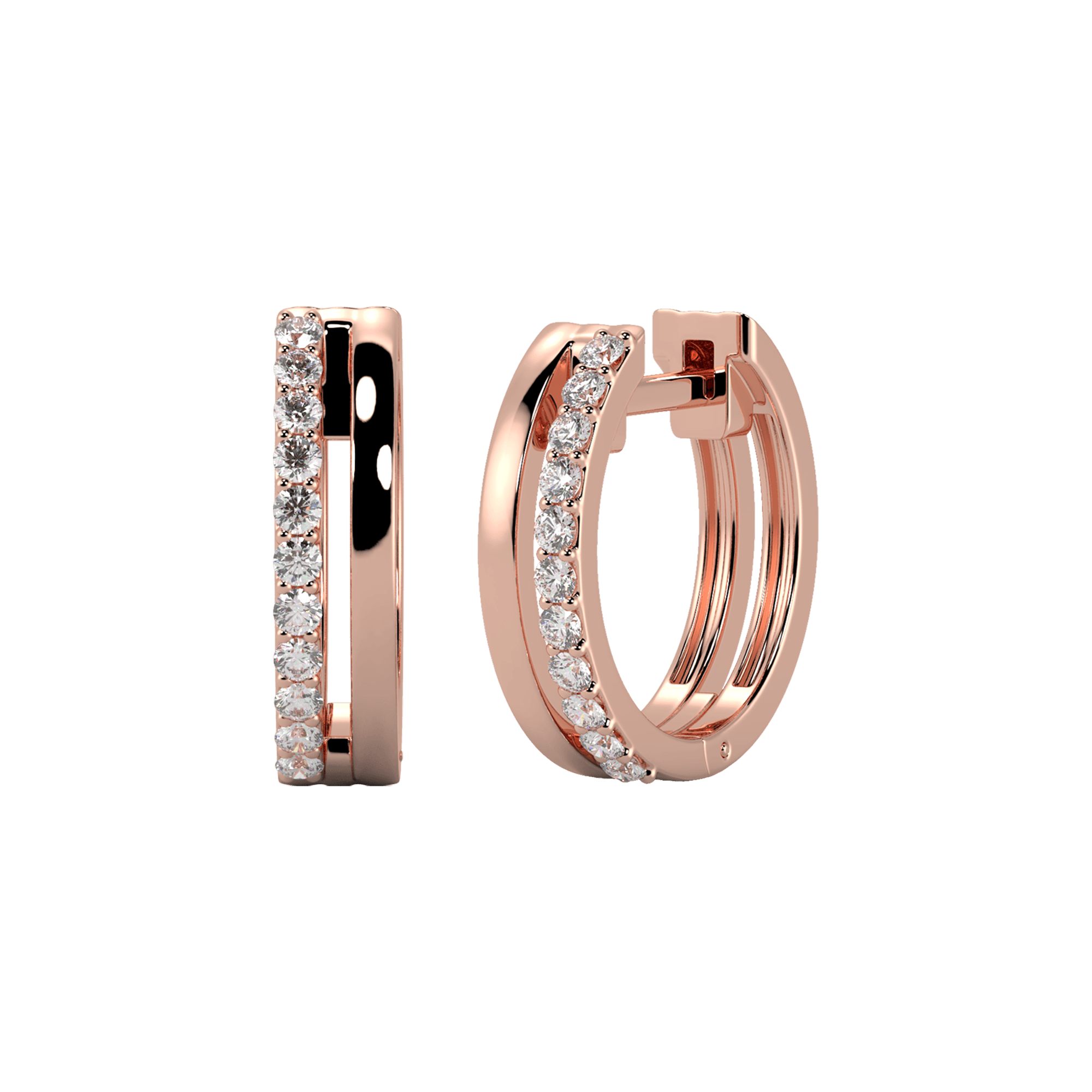 Double Line Diamond Huggie Earrings | 18K rose gold / Pair (0.11 carat)  | Jewelry | The Future Rocks