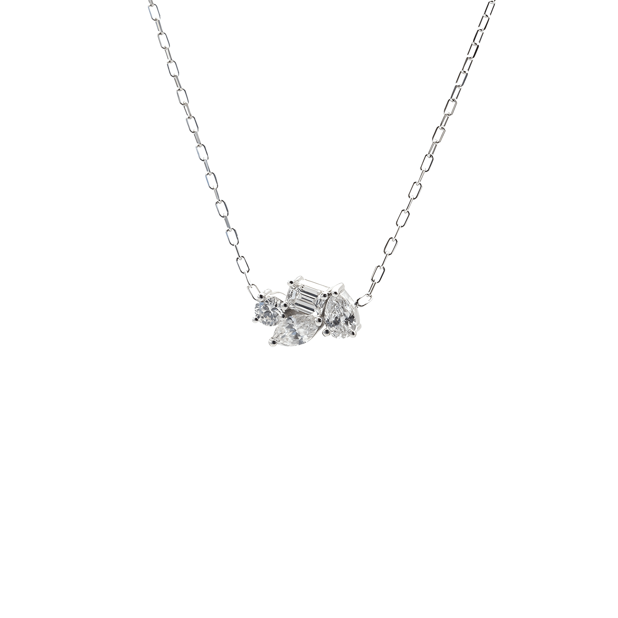 Diamond Cluster Pendant Necklace | 18K white gold / 0.36ct / Adjustable 400~450 mm / 15.7~17.7 in  | Jewelry | The Future Rocks