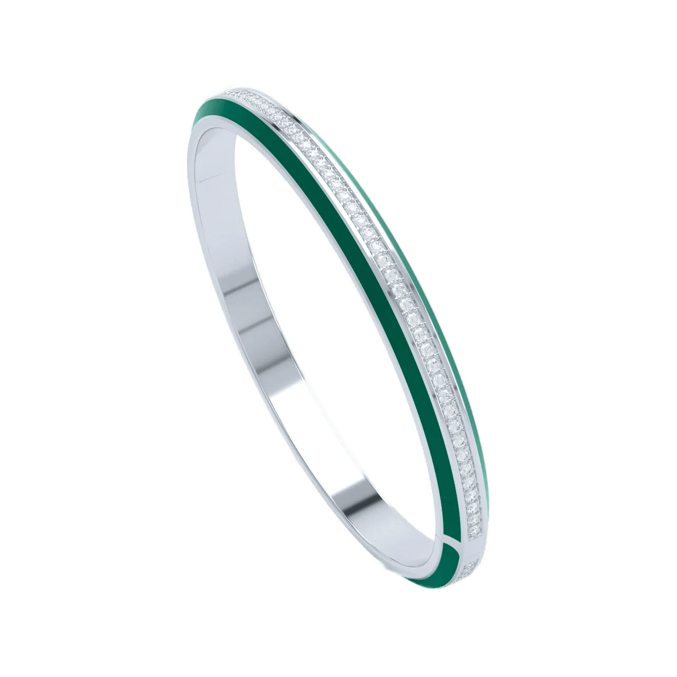 Eternity Green Enamel Bangle Bracelet | 18K white gold / Large: 18cm / 1.6ct  | Jewelry | The Future Rocks