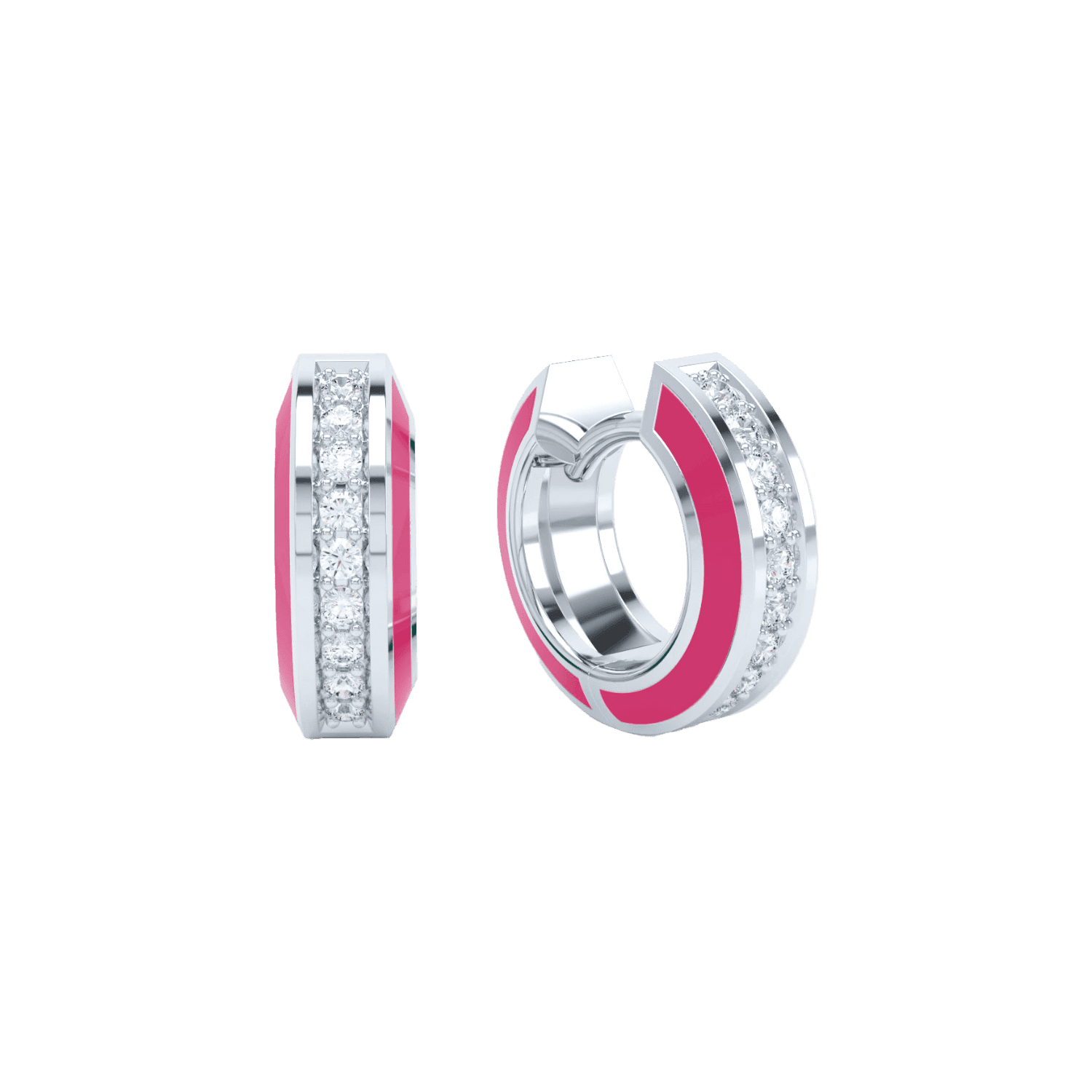 Eternity Pink Enamel Huggie Earrings | 18K white gold / Pair  | Jewelry | The Future Rocks