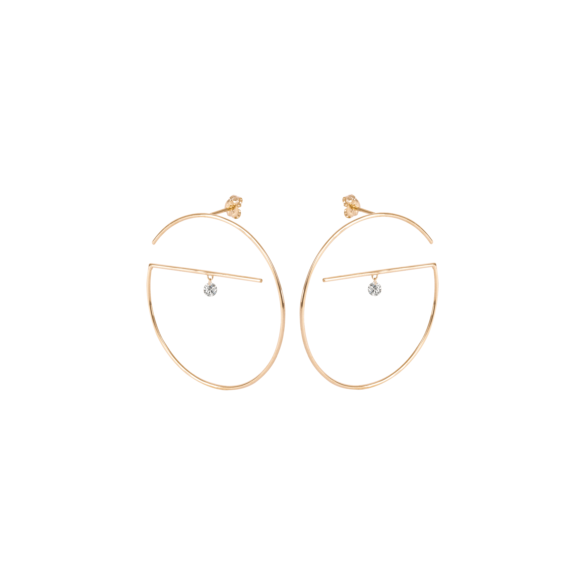 Large Floating Diamond Gold Earrings | 18K yellow gold / Large 37x37 mm / Pair (0.2 carat)  | Jewelry | The Future Rocks