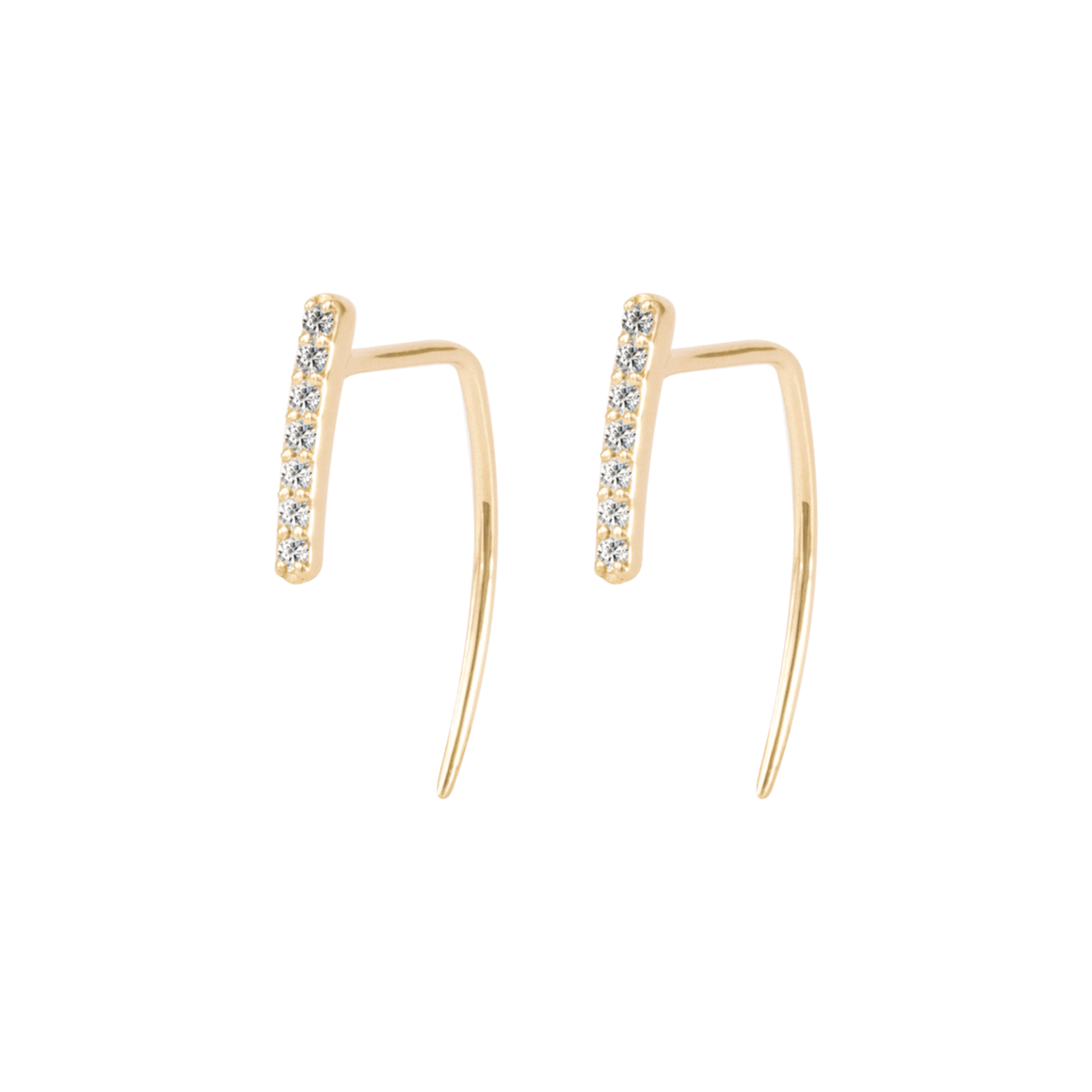 Diamond Line Tail Earrings | 18K yellow gold / Pair 14x1.3 mm (0.07 carat)  | Jewelry | The Future Rocks