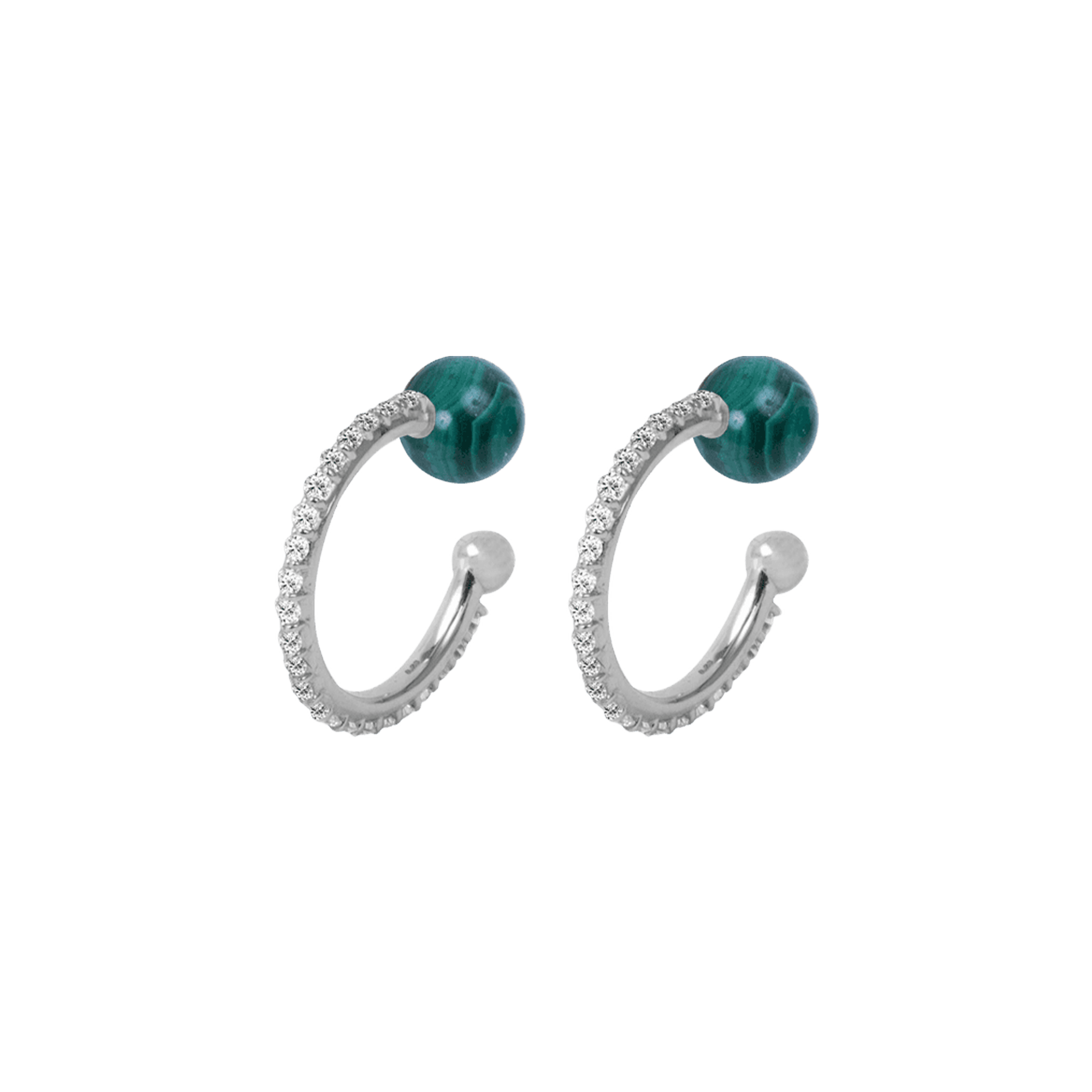 Malachite Ball Ear Cuff | 18K white gold / Pair 12.7x5.4 mm (0.46 carat)  | Jewelry | The Future Rocks