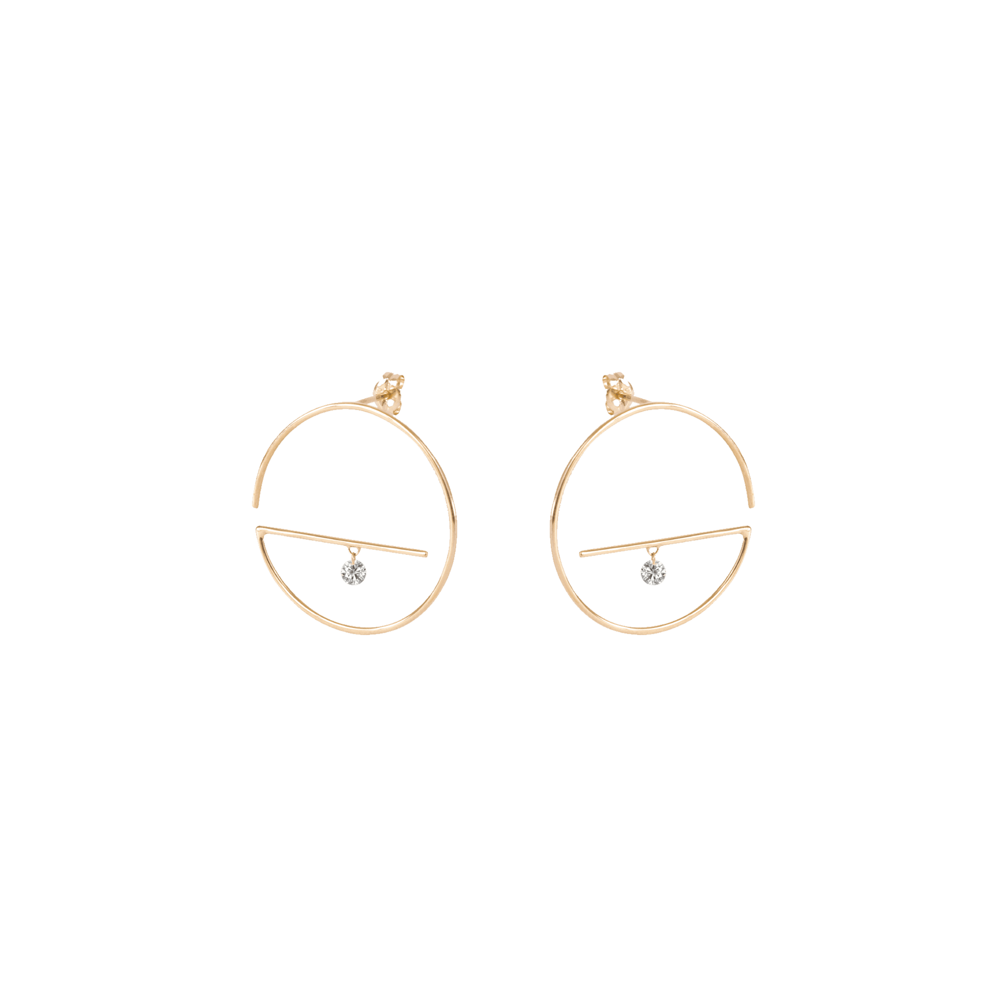 Medium Lower Floating Diamond Gold Earrings | 18K yellow gold / Medium 27x27 mm / Pair (0.2 carat)  | Jewelry | The Future Rocks