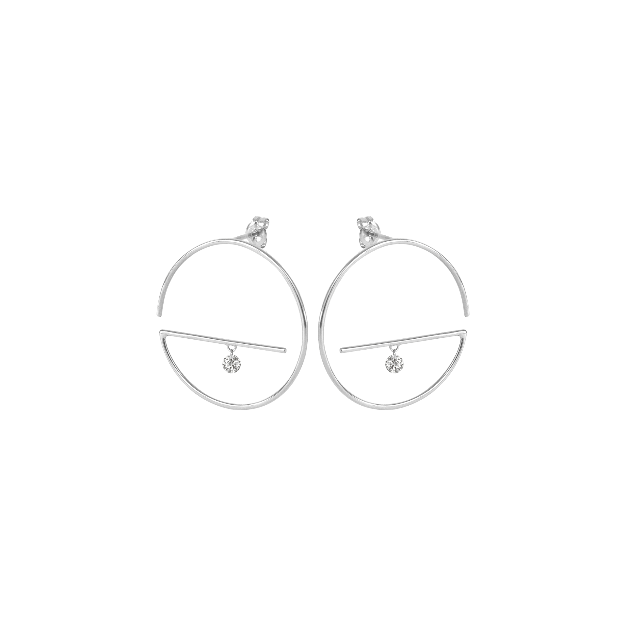 Medium Lower Floating Diamond Gold Earrings | 18K white gold / Medium 27x27 mm / Pair (0.2 carat)  | Jewelry | The Future Rocks