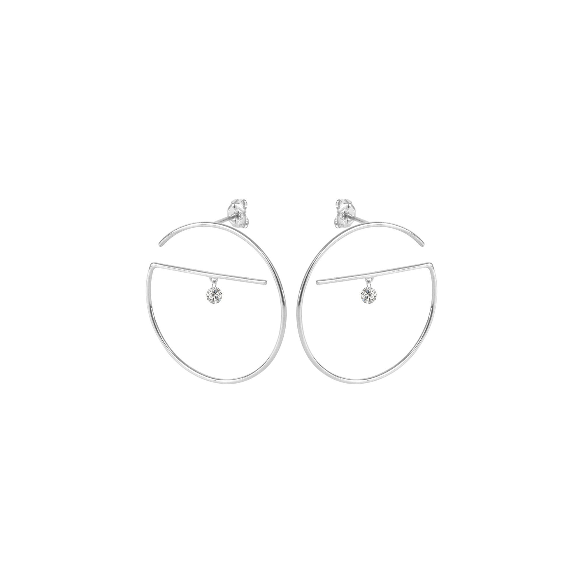 Medium Upper Floating Diamond Gold Earrings | 18K white gold / Medium 27x27 mm / Pair (0.2 carat)  | Jewelry | The Future Rocks