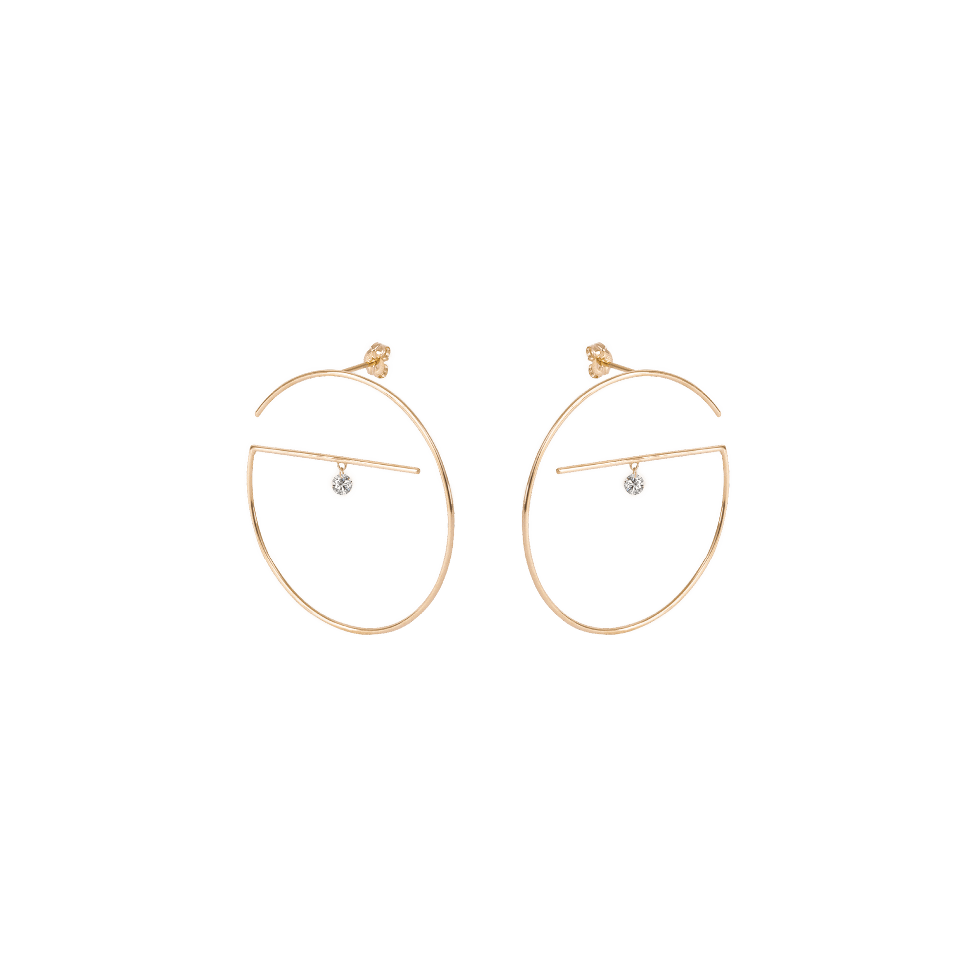 Medium Upper Floating Diamond Gold Earrings | 18K yellow gold / Medium 27x27 mm / Pair (0.2 carat)  | Jewelry | The Future Rocks