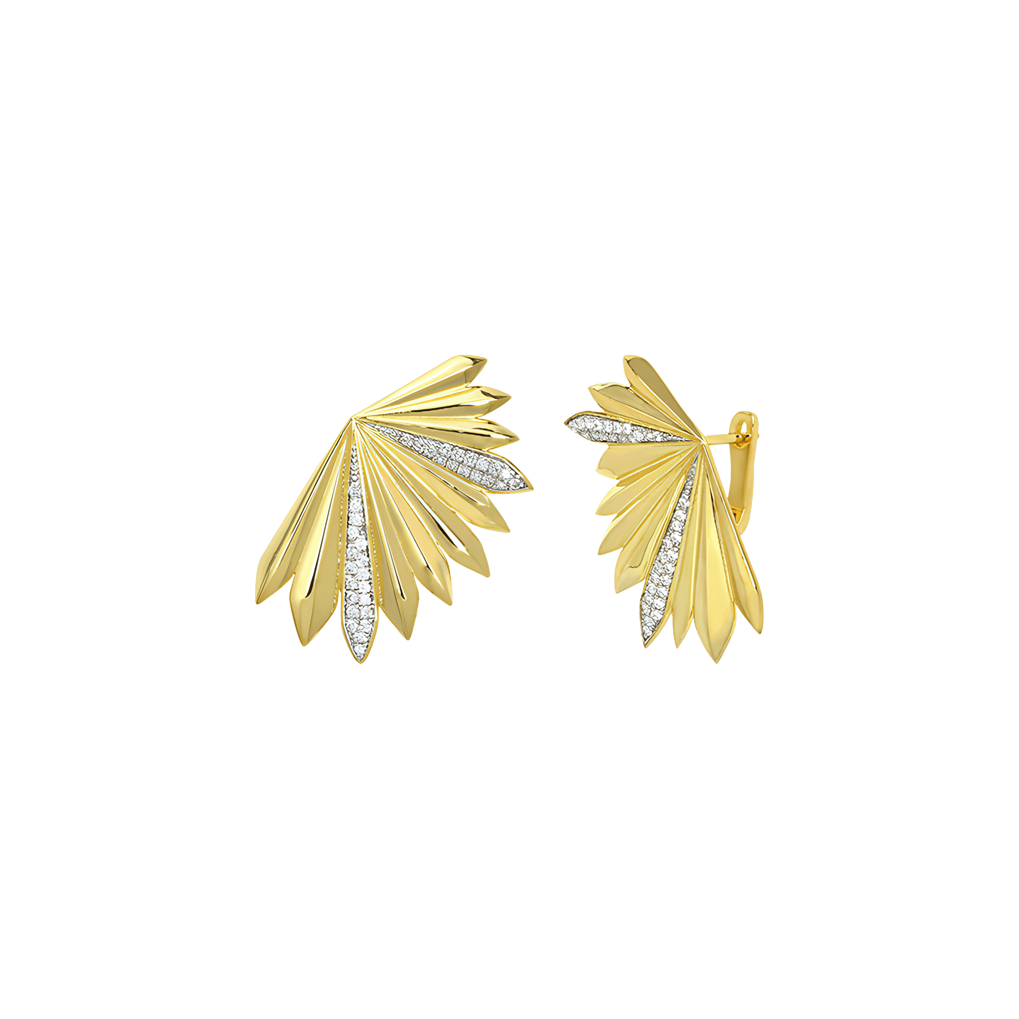18K Recycled Gold Vermeil Palm Statement Fluted Earrings | 18K yellow gold / Pair 34.3x30 mm / 0.56ct  | Jewelry | The Future Rocks