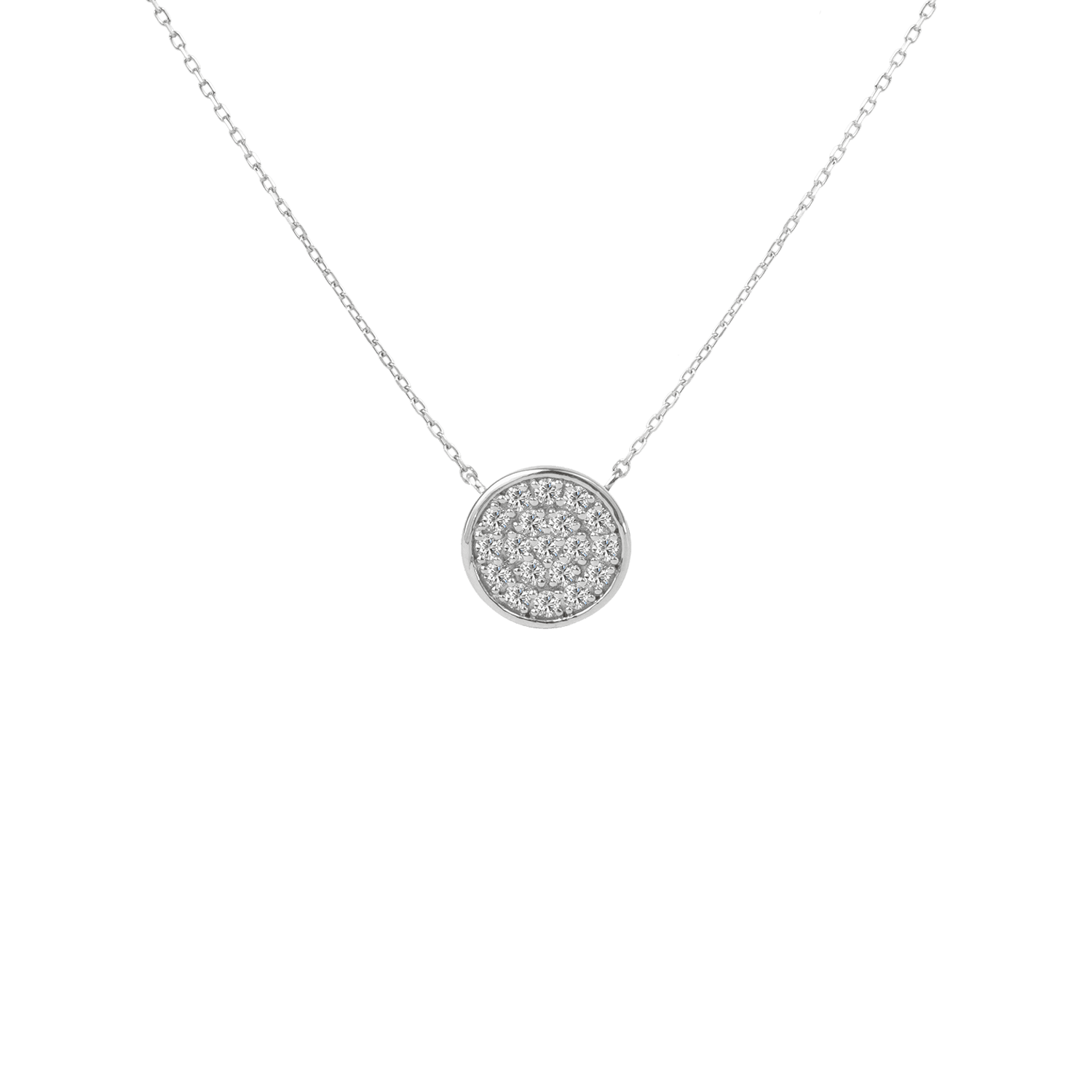 Pave Diamond Disk Necklace | 18K white gold / Chain length 420 mm / 16.2 in / 0.19ct  | Jewelry | The Future Rocks