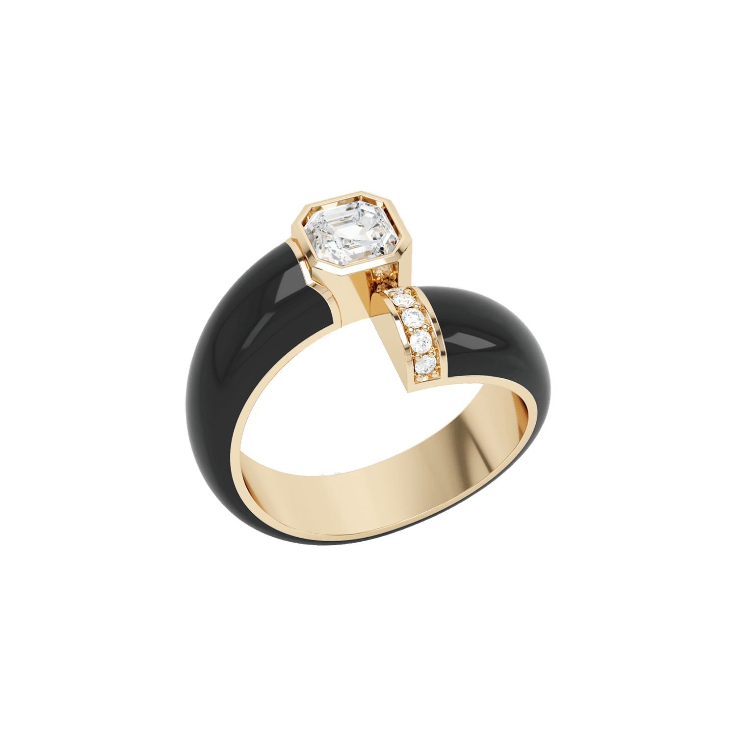 Toi et Moi Black Enamel Asscher Diamond Ring | 18K yellow gold / 8  | Jewelry | The Future Rocks