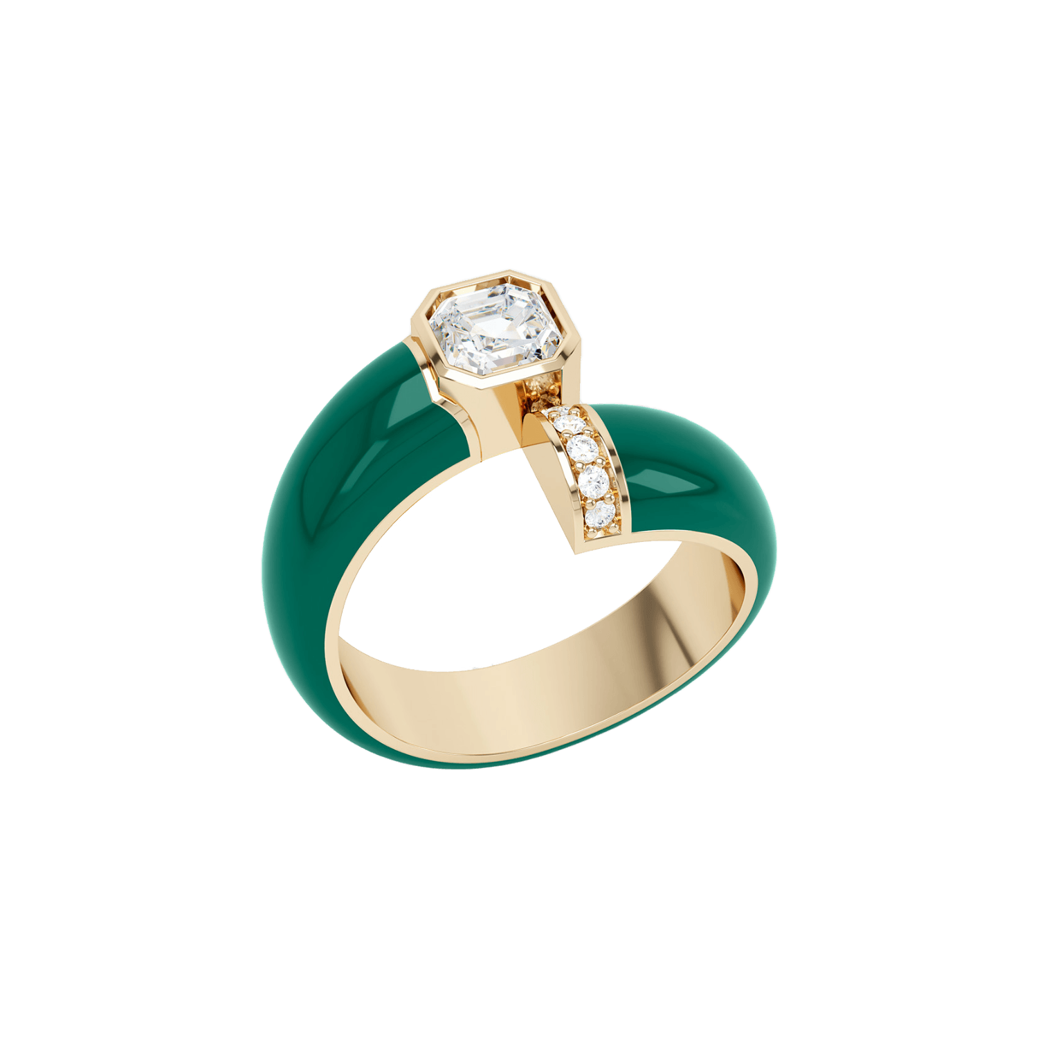 Toi et Moi Green Enamel Asscher Diamond Ring | 18K yellow gold / 4.5  | Jewelry | The Future Rocks