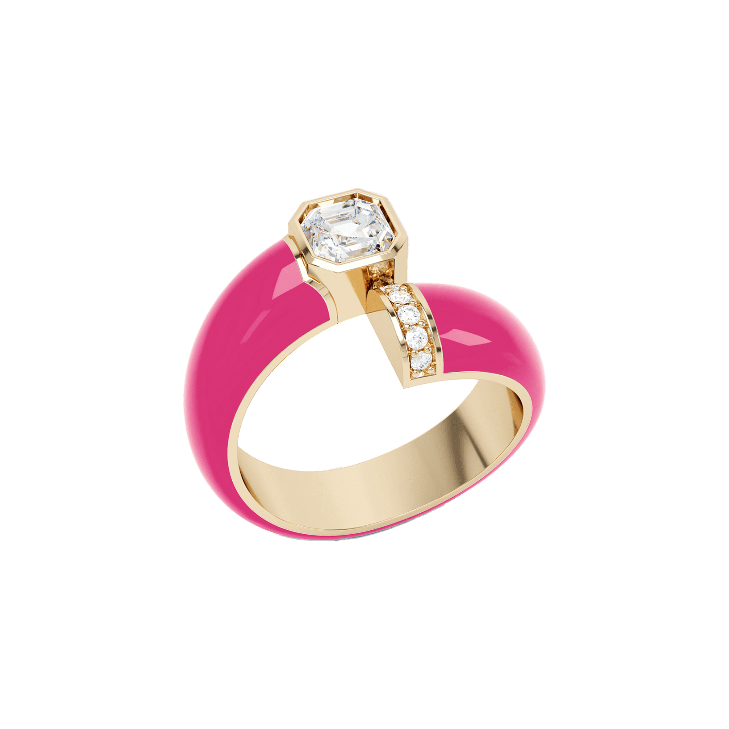 Toi et Moi Pink Enamel Asscher Diamond Ring | 18K yellow gold / 5.5  | Jewelry | The Future Rocks