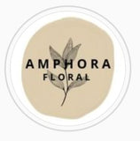 Amphora Floral Logo tan background with black and white floral