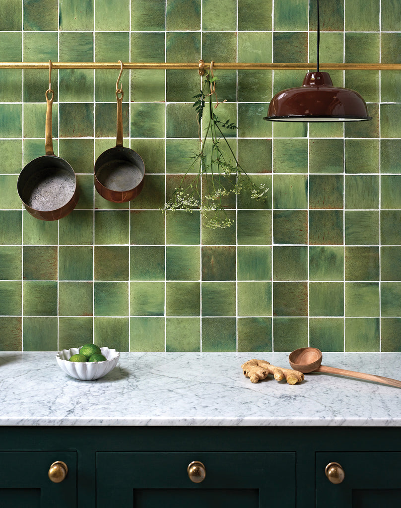 Tying in tile colours with the rest of the kitchen stocked by Hyperion Tiles