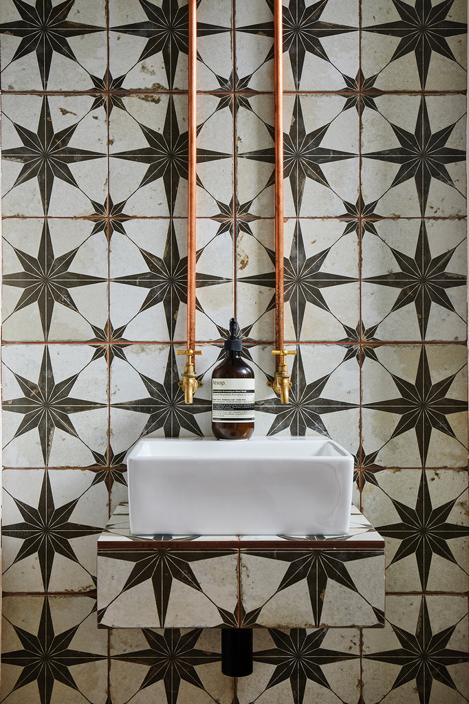 Ca' Pietra Spitalfields Ceramic Retro Star Black Tiles stocked by Hyperion Tiles