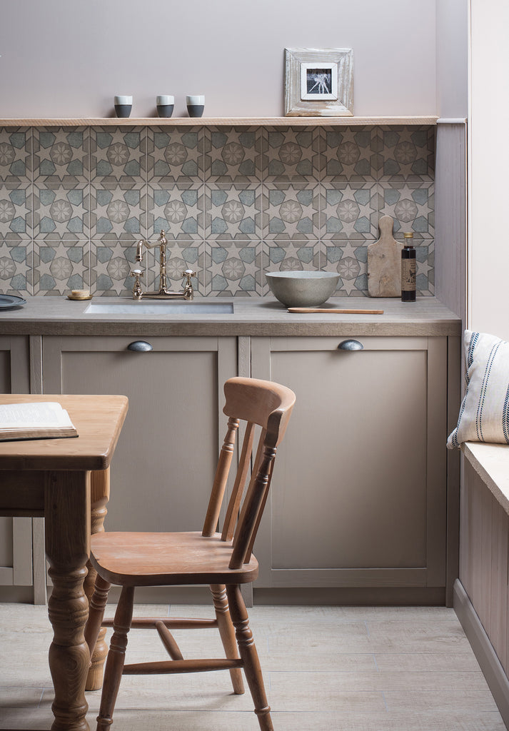 Creative tile patterns and colour combinations for kitchen walls with tiles stocked by Hyperion Tiles