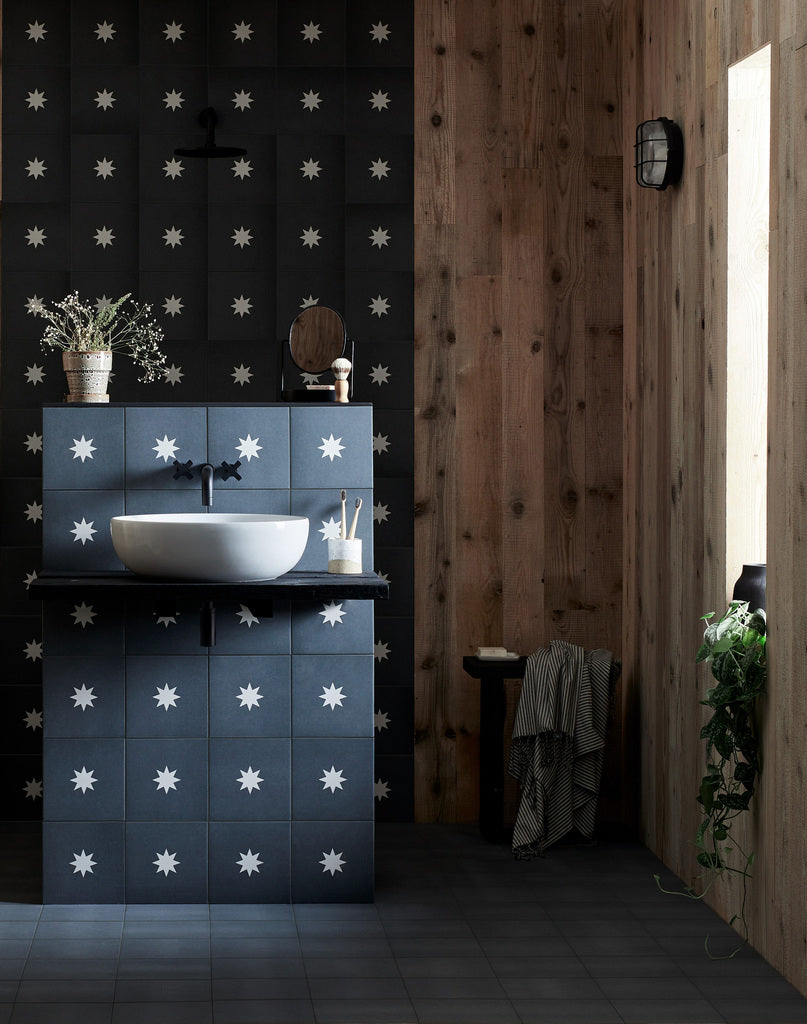 Small bathroom ideas with Bert & May Luna Black Porcelain Tiles