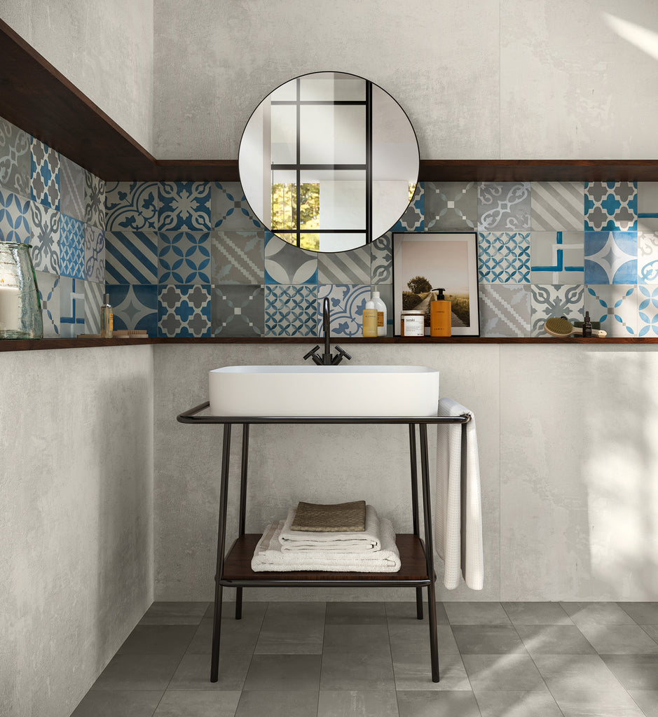 Minoli Venti Blue Mix porcelain tiles from Hyperion Tiles