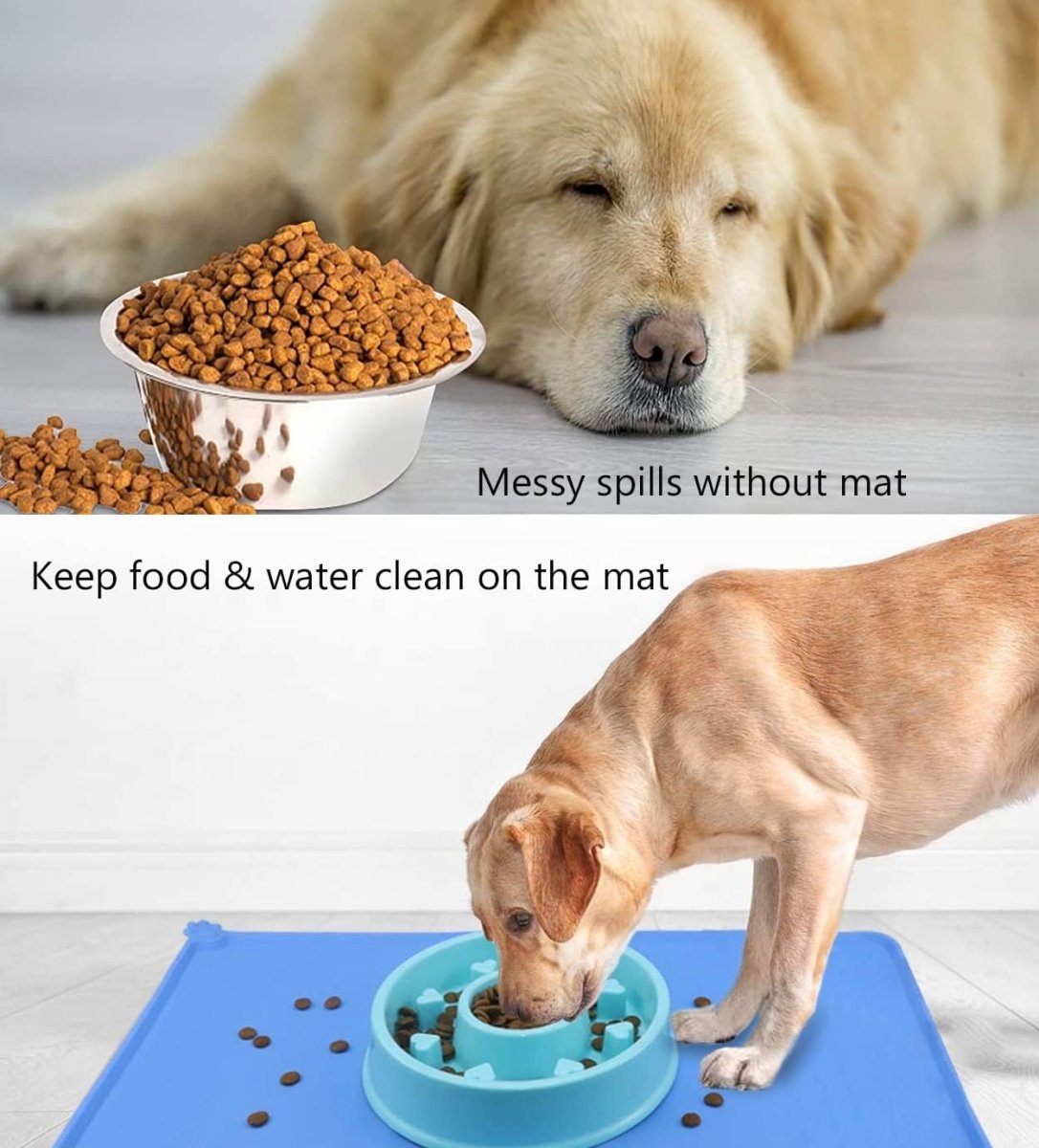 Dog Food Mat, Silicone Dog Cat Bowl Mat, Non Slip Waterproof Pet Feeding Mat FDA Grade Food Container Placemat for Small Animals, Size: Medium, Gray