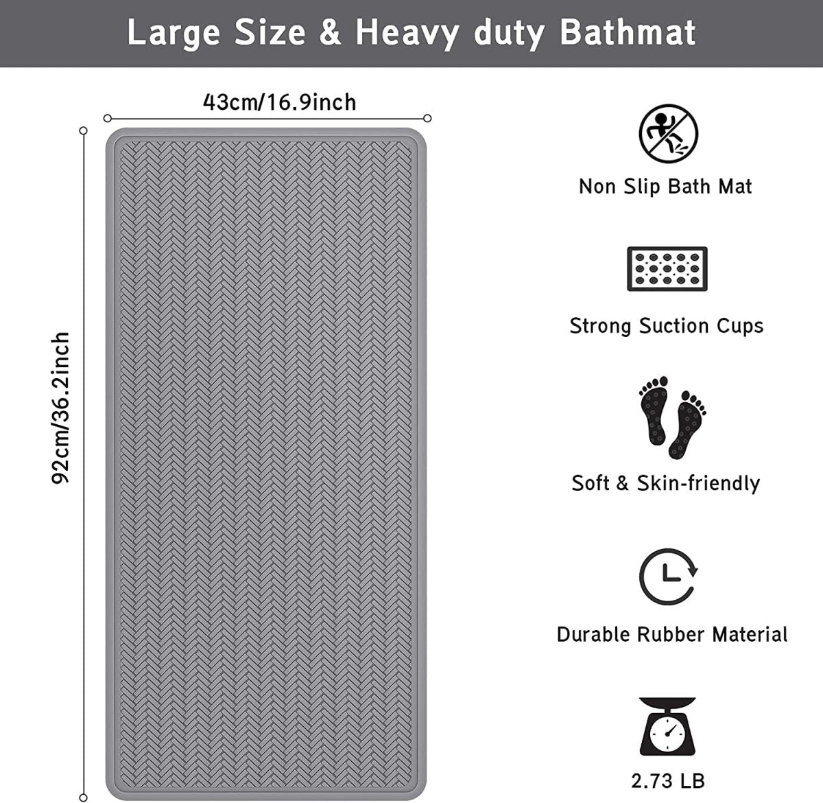 Shower Mat Non-Slip Bathtub Mat - Bath Mat For Tub Without Suction Cups,  Firm Spa Bath Mat, Shower Floor Mat With Heavy Duty Rubber For Indoor 