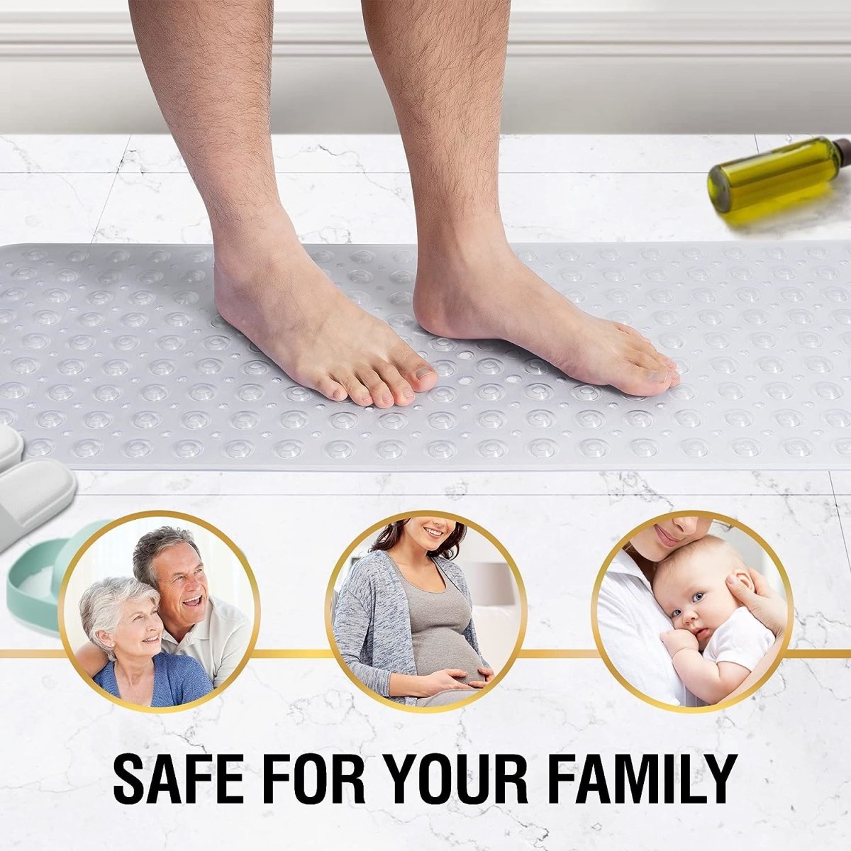 Healthy Non-toxic Large Bath Mat Safety Non-slip Suction Cup