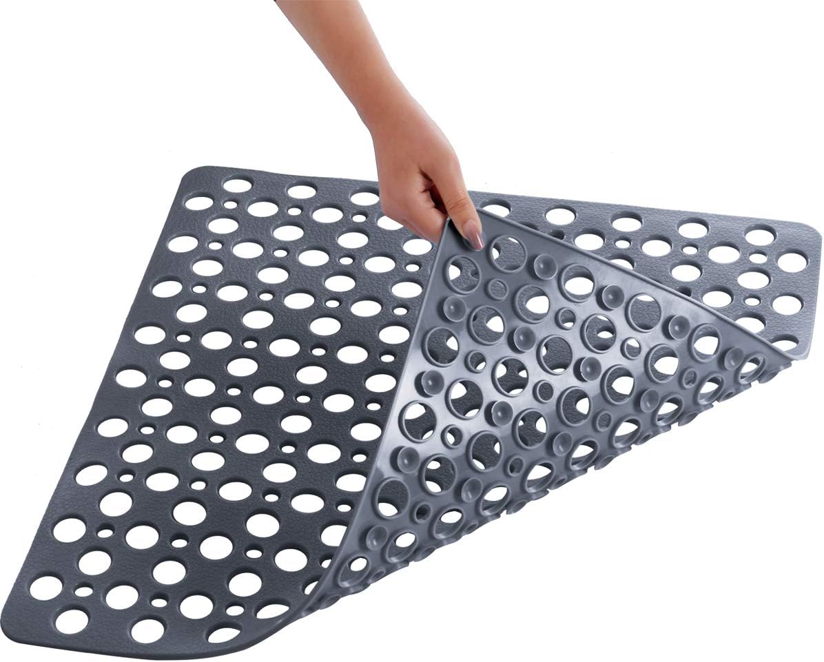 Corner Shower Mat 70 X 35cm 100% Cotton L-shaped Bath Mat Super Soft,  Absorbent Grey Bathroom Corner Shaped Mat 