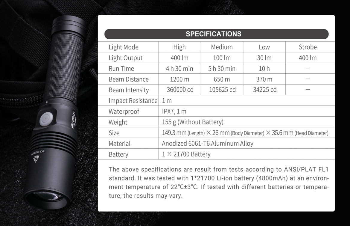 Nextorch T10L  LEP flashlight with 1100 meters of reach