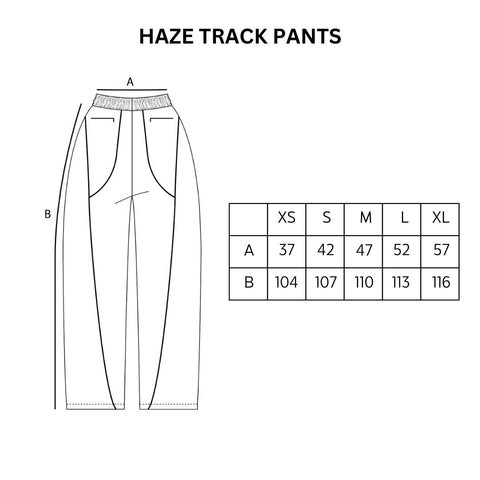 HAZE TRACK PANTS SIZE CHART