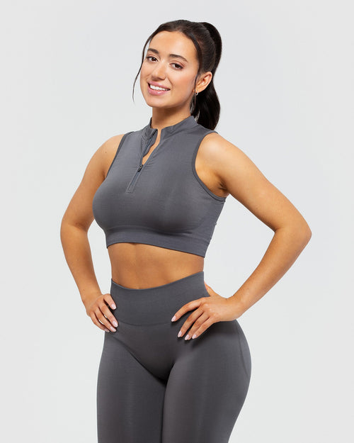 Move Seamless Long Sleeve Crop Top - Stone Grey Solid