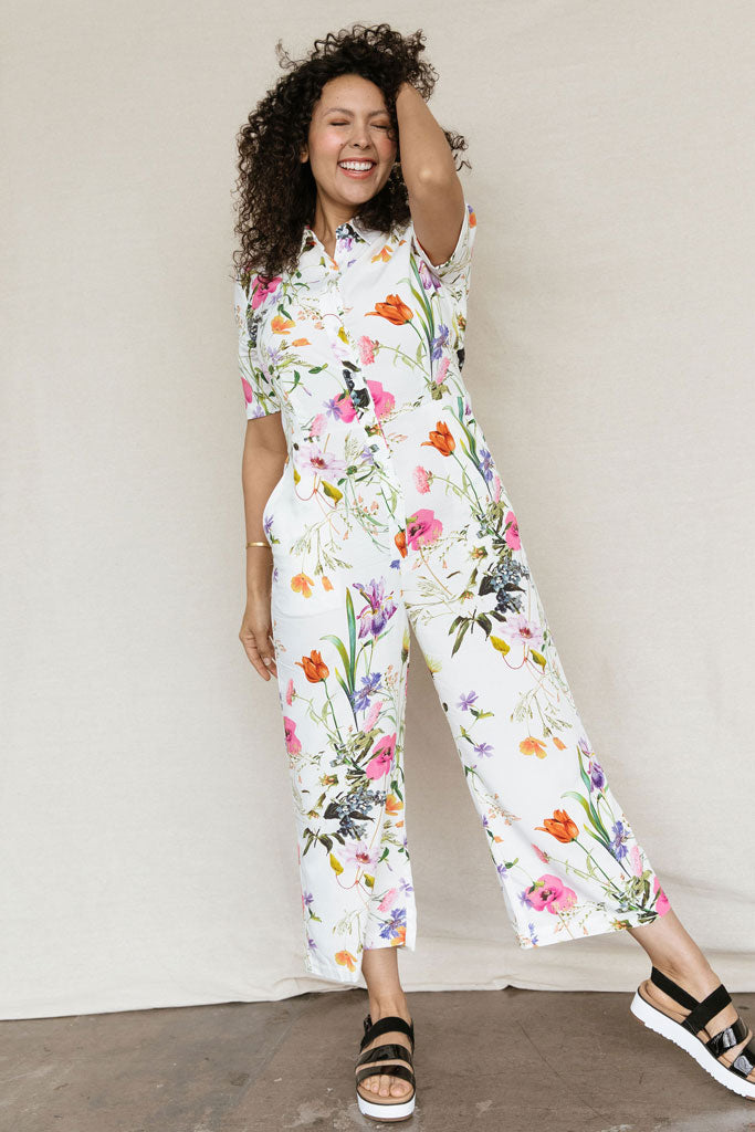 floral white jumpsuit