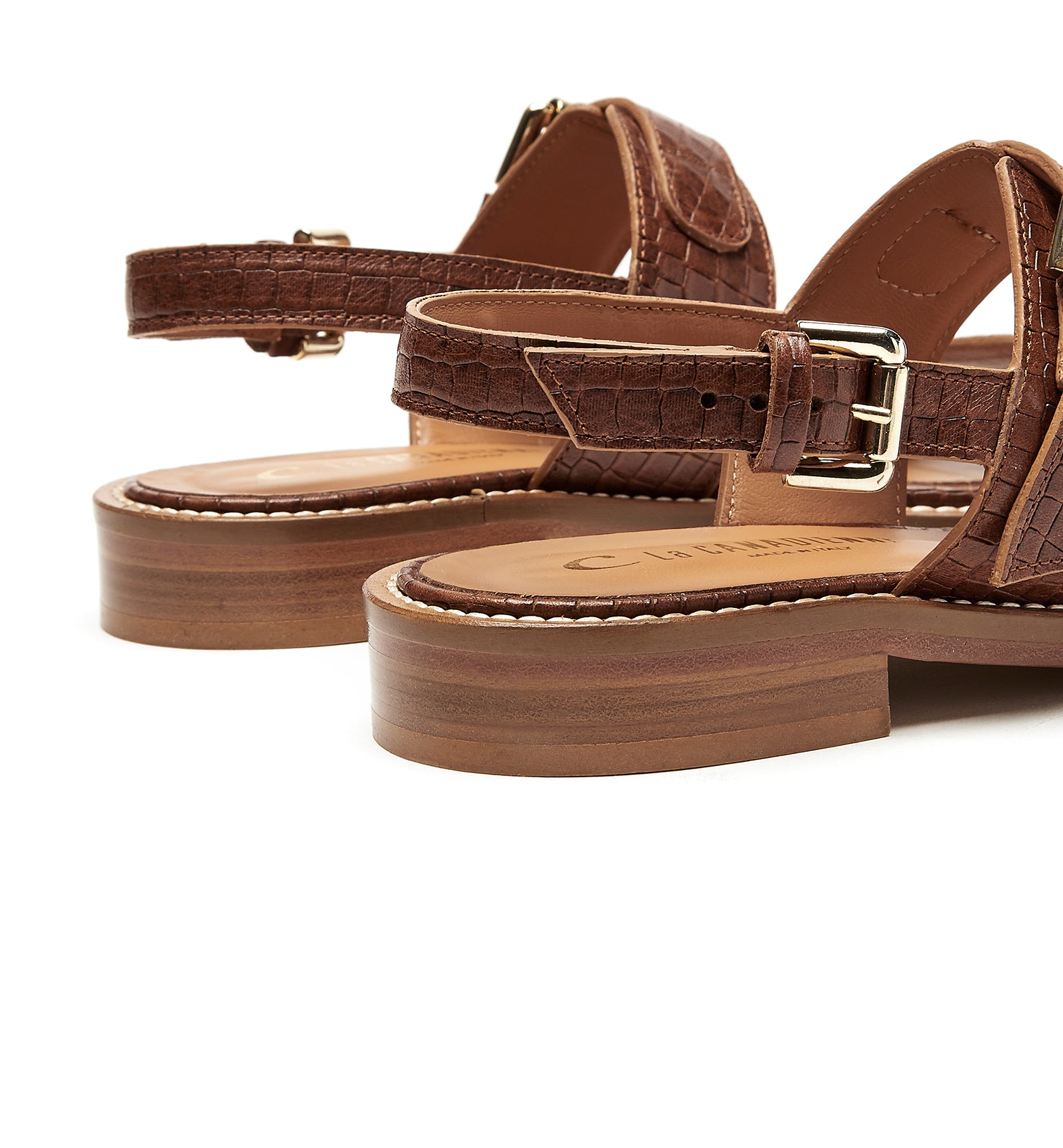 REVIVE CROCO-EFFECT LEATHER SANDAL