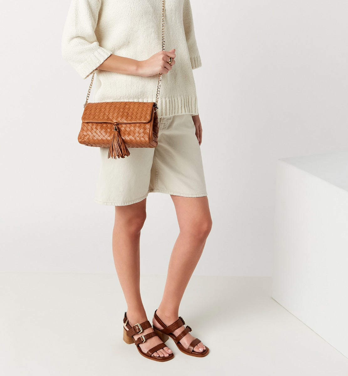 PETAL WOVEN LEATHER CROSSBODY BAG