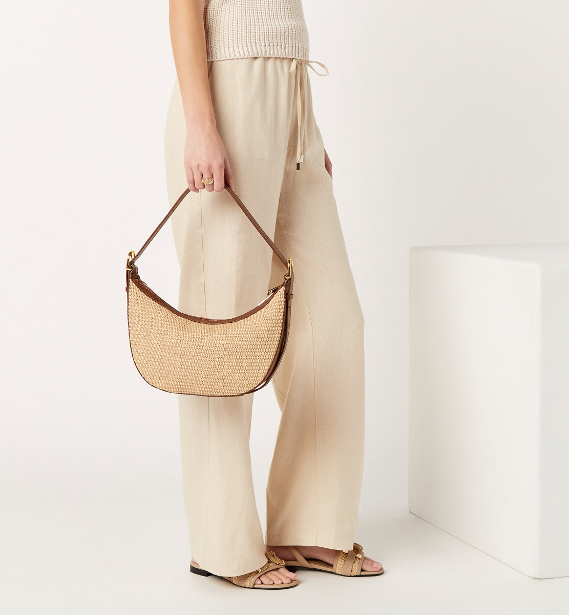 PRISM RAFFIA LEATHER HANDBAG