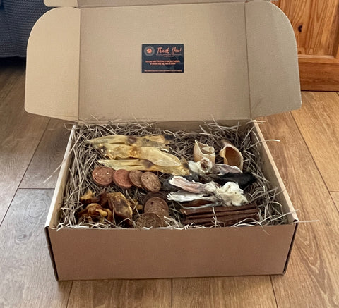One of our tasty subscription boxes full of treats 